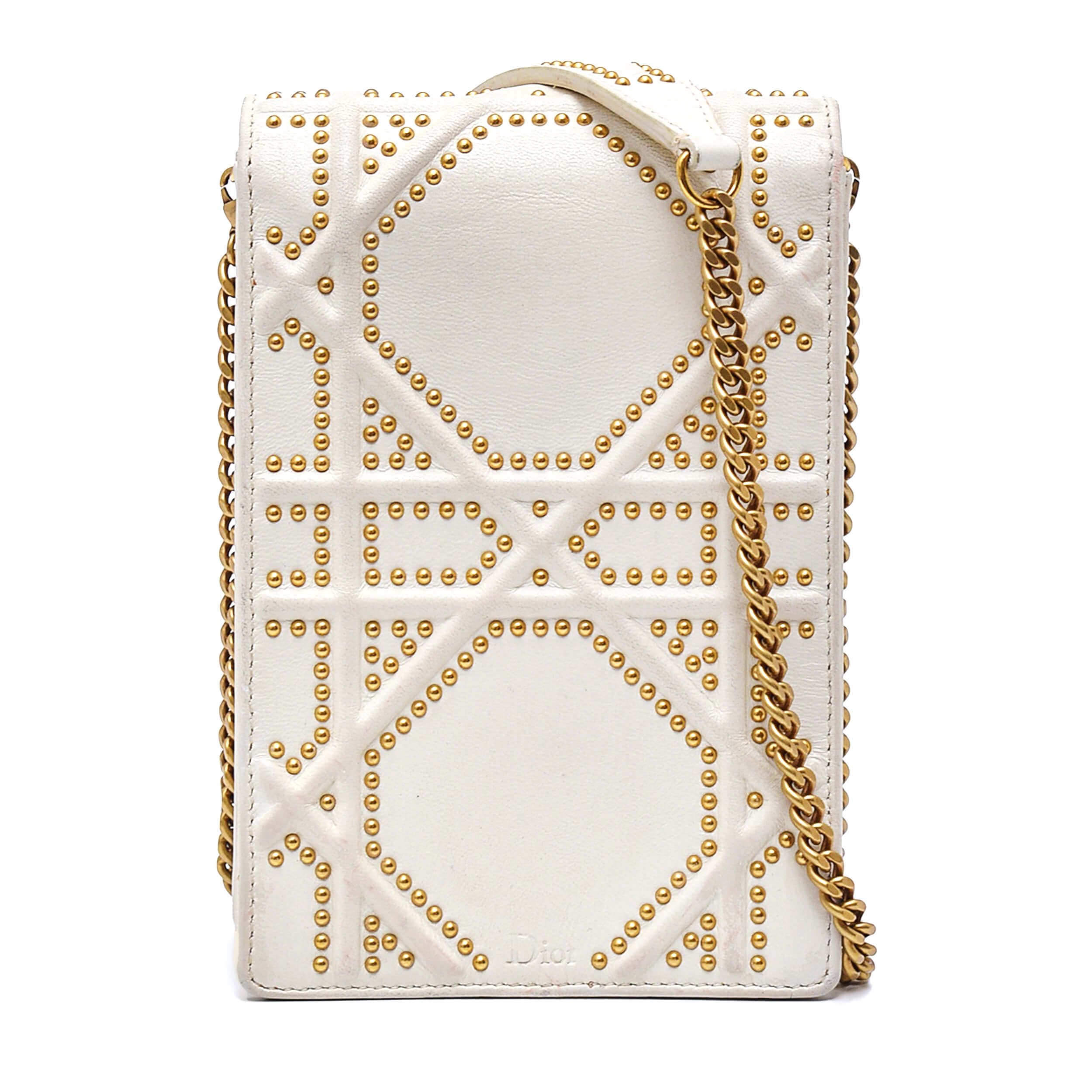 Christian Dior -White Studded Leather Diorama Crossbody Bag